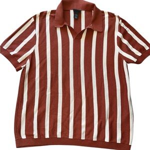 H&M Burnt Orange and Cream Striped Sweater Polo
